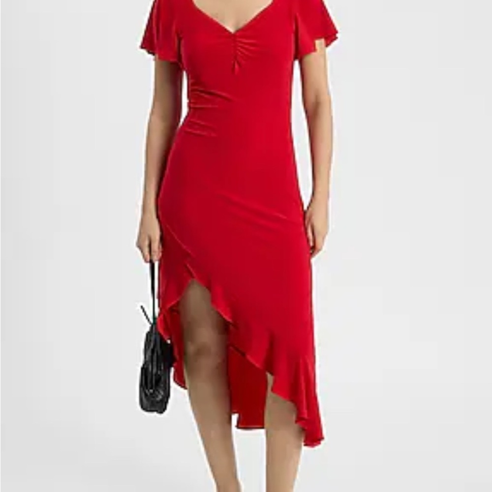 Express Red Asymmetrical Midi Dress